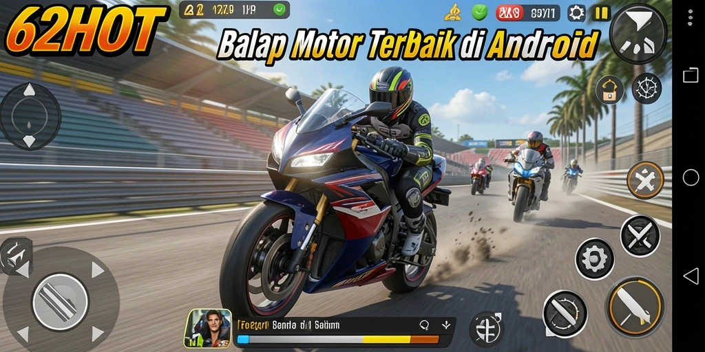 Gameplay balap motor yang intens dan mendebarkan.