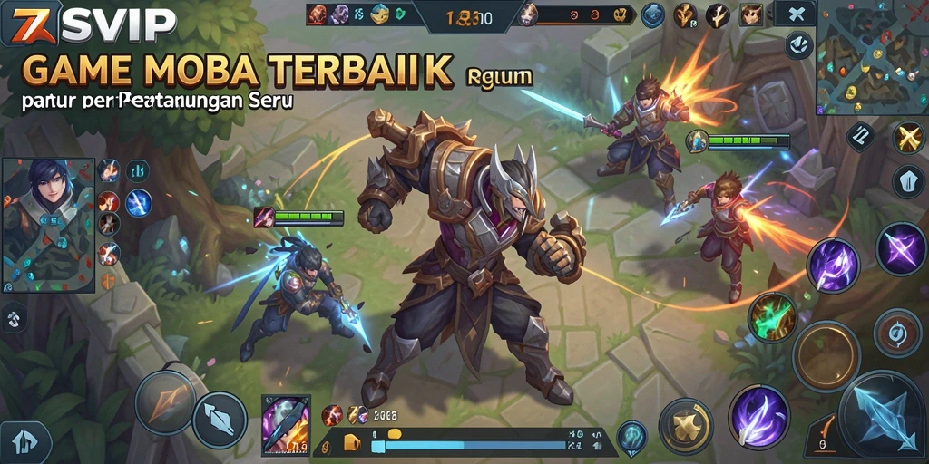 Screenshot gameplay <strong>7SVIP</strong> menampilkan pertarungan epik antar hero.
