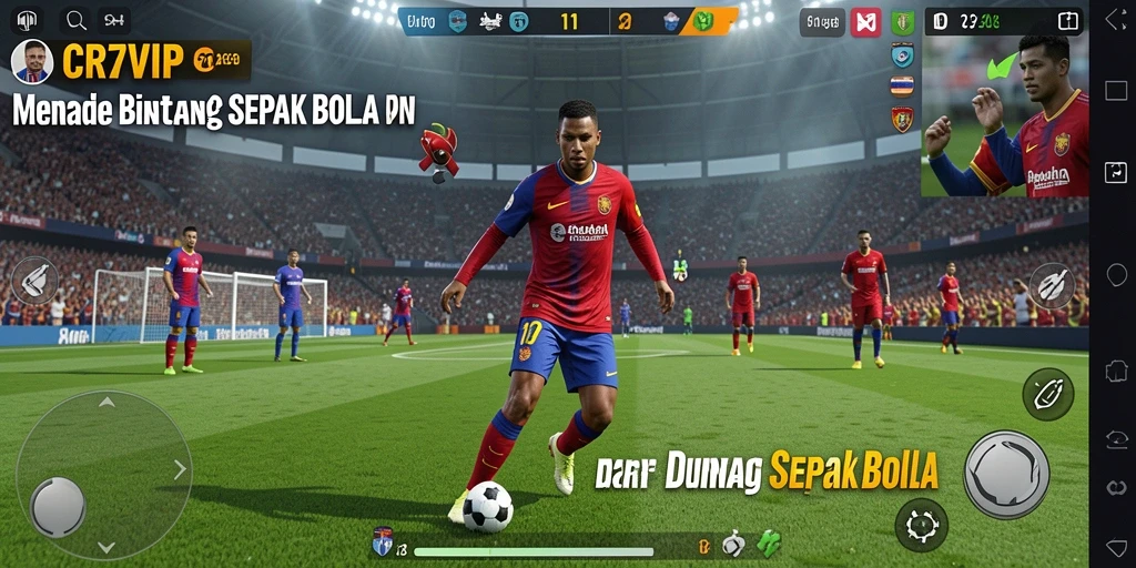Screenshot gameplay CR7VIP menunjukkan aksi seru dalam pertandingan sepak bola.