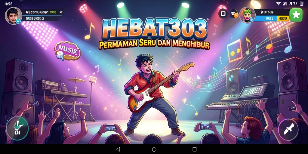 Tampilan gameplay HEBAT303 dengan alat musik dan lagu-lagu seru.