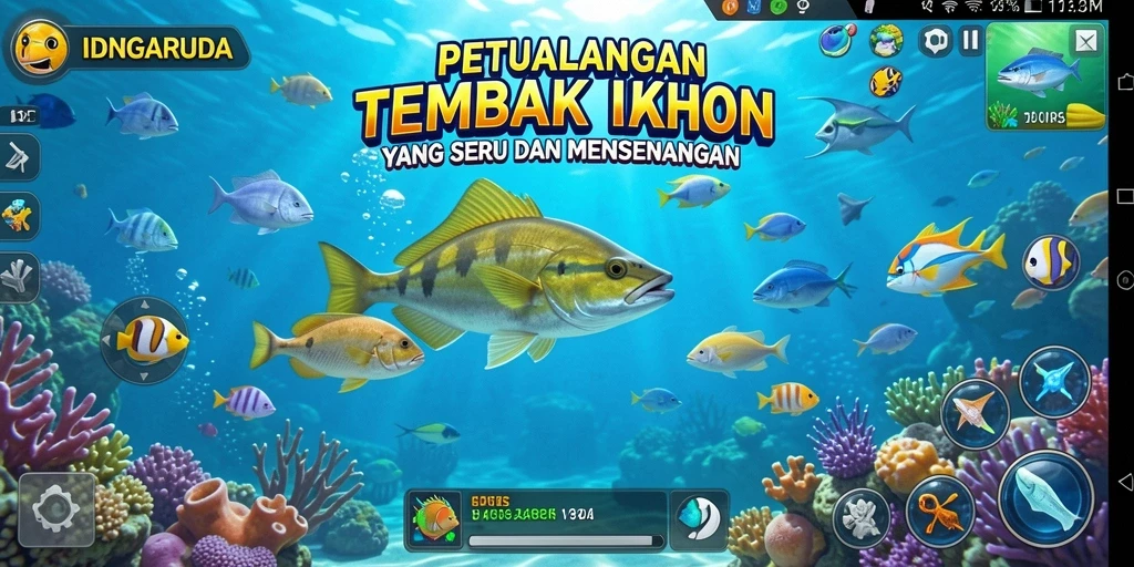 Gameplay menarik dengan aksi menembak ikan di laut.