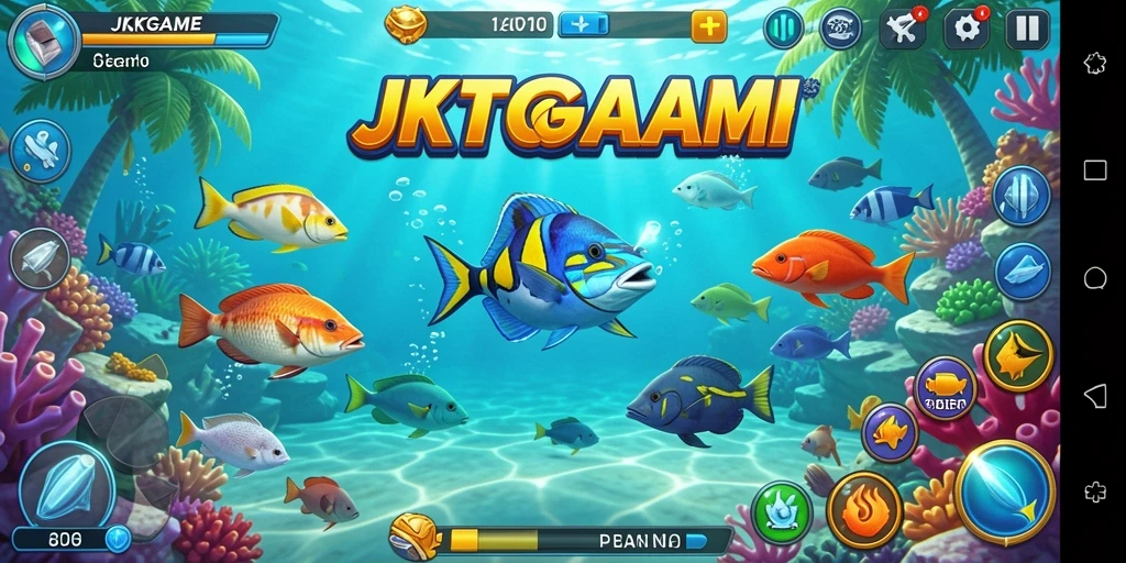 Gameplay seru JKTGAME saat menembak ikan di layar.