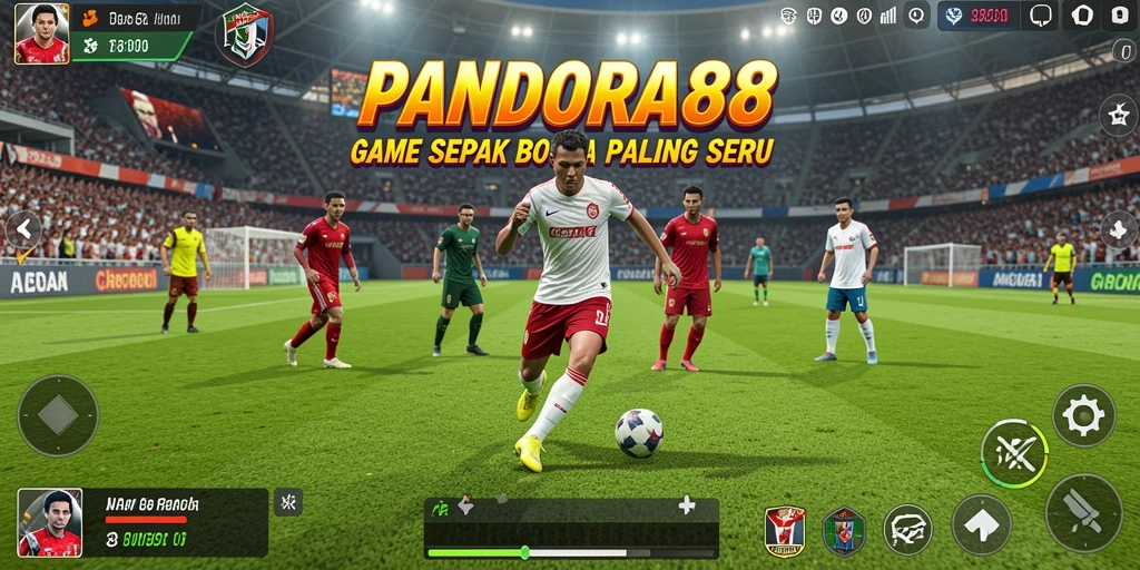 Tangkapan layar permainan PANDORA88 dengan aksi sepak bola yang intens.