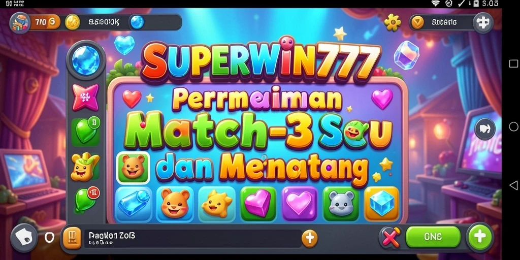 Screenshot gameplay SUPERWIN777 menampilkan momen seru mencocokkan permata.