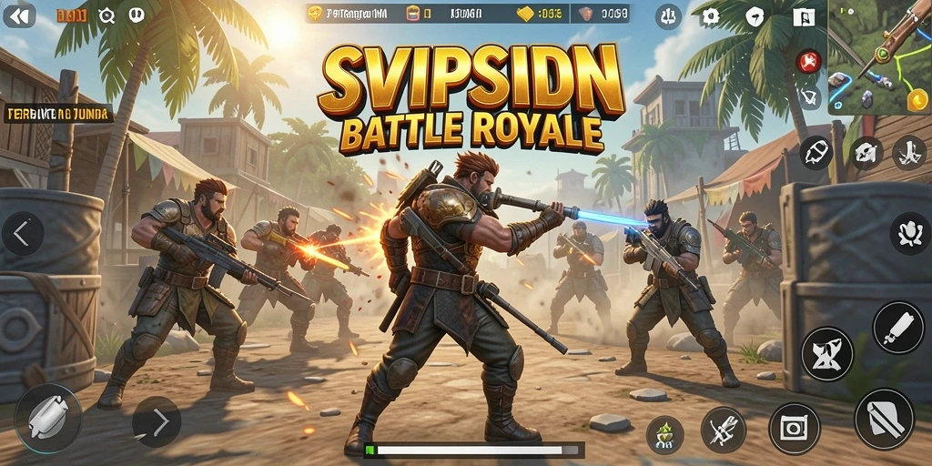 Screenshot utama SVIPSIDN menampilkan aksi intens Battle Royale.