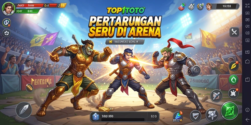 Gameplay pertarungan seru dalam TOP1TOTO dengan karakter unik.