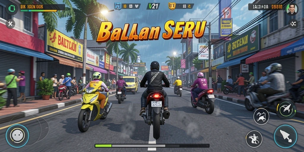 Tampilan seru gameplay V21 saat balapan penuh adrenalin.