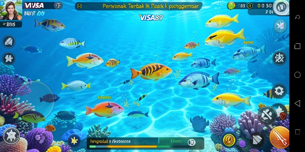 Tampilan gameplay menarik dari <strong>VISA89</strong> saat menembak ikan di laut.